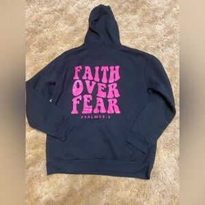 Women's Black Hoodie with Pink Faith Print